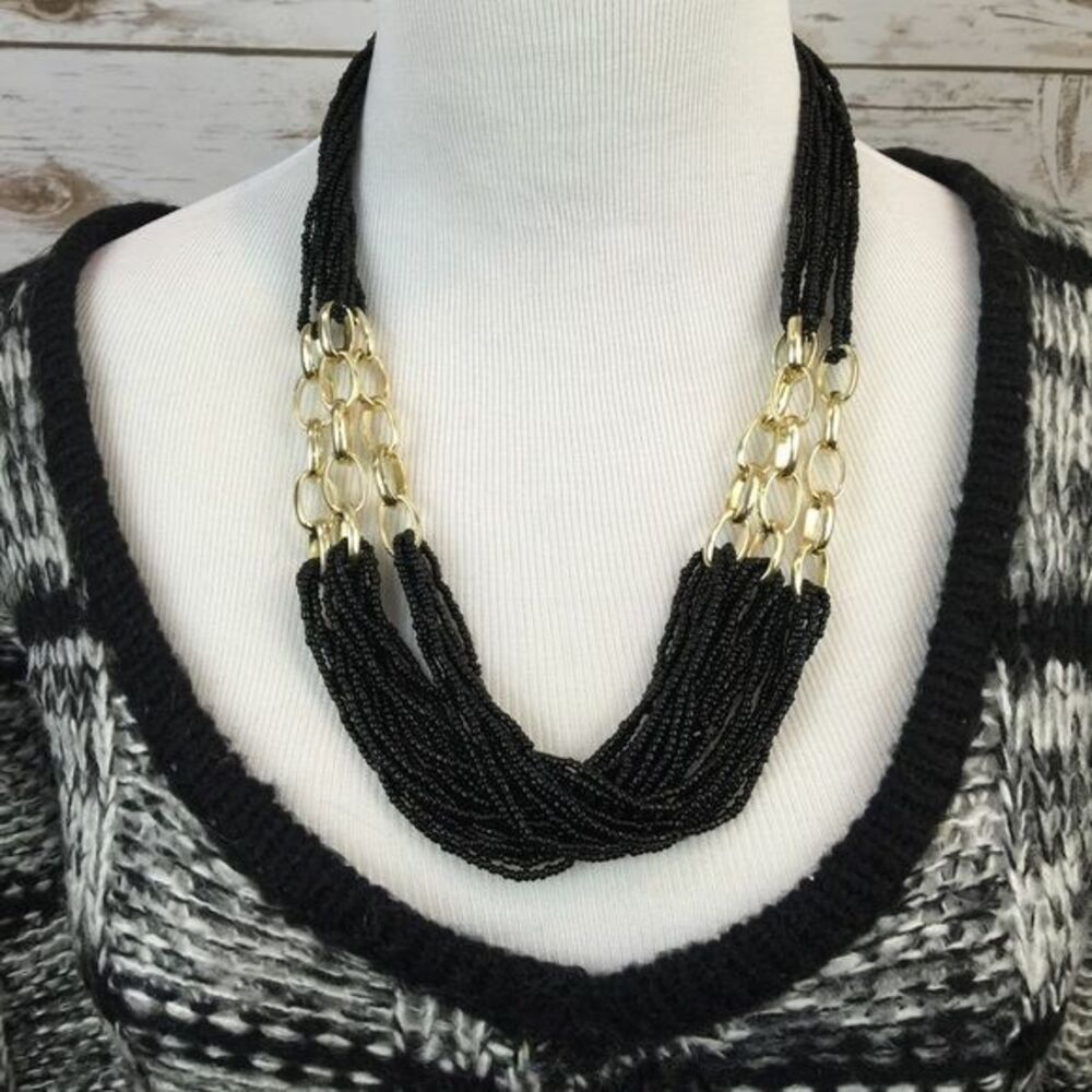 Black Seed Bead triple strand‎ necklace